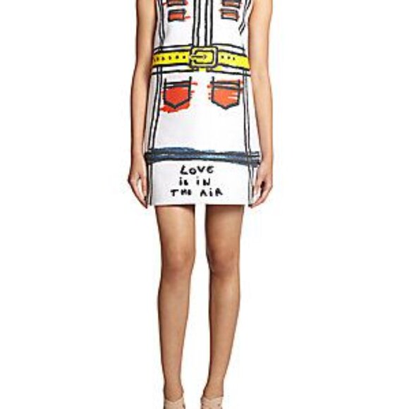 Alice + Olivia Love Is In The Air Trompe L'oeil WHITE BLUE MINI SHIFT DRESS 8 - Picture 10 of 15